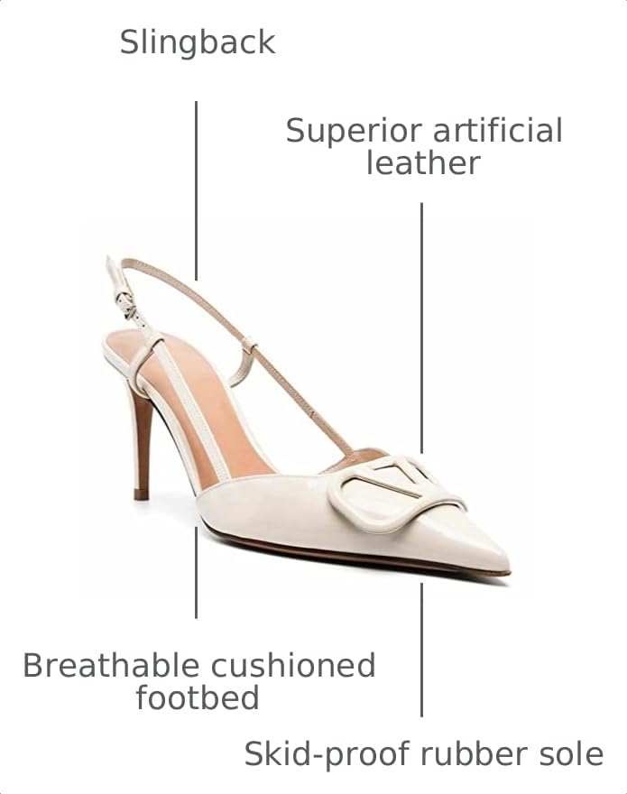 Image of Women Heeled Slingback Sandals V Buckle Closed Pointed Toe Stiletto High Heels Slip-On Backless Evening Prom Party Dress Shoes