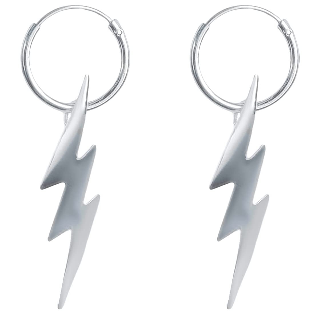 ENTREPLATA Pendientes Plata de Ley 925. Aros con Colgante Rayo Triple. Originales Pendientes de Aro para Mujer Niña Chica. Aretes Criollas con Colgante Triple Rayo
