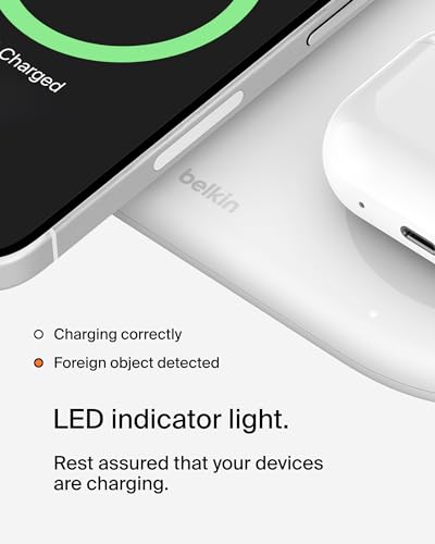 Image of Belkin 3-in-1 MagSafe-Compatible Wireless Charging Pad with Qi2 15W - iPhone Charger - Fast Charging Wireless Charging Station for iPhone 16, 15, & 14 Series, AirPods, Apple Watch, & More - White