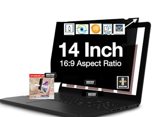 NAXTON® ® 14 Inch Laptop Privacy Screen, Anti Glare Blue Light Privacy Filter, Removable Shield 14in Screen Protector 16:9 Aspect Ratio, Compatible...