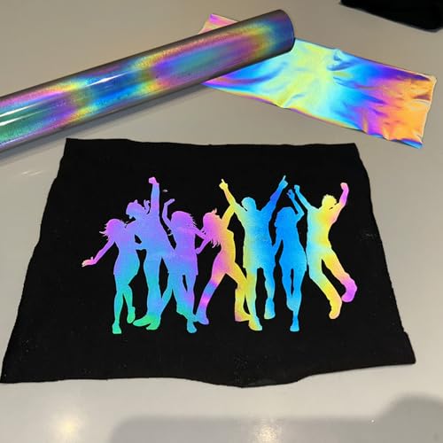 Image of Reflective Heat Transfer Vinyl Reflective Rainbow HTV Vinyl Rolls Pack 12Inch x 5Feet Iron on Vinyl for Cricut, T-Shirts DIY Design, Silhouette Cameo & Heat Press Machine(Reflective Rainbow)