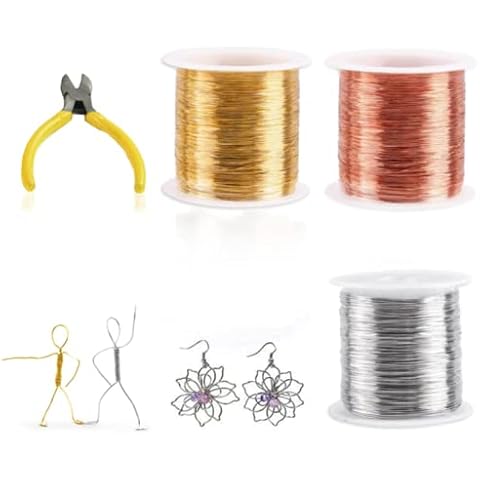 KLYNGTSK 3 Rolls Craft Wire 0.3mm Jewelry Wire Tarnish Resistant Copper Beading Wire Colorful Wire Rolls with Wire cutter for Jewelry Making Modelling Sculpture Making DIY Crafts,50M(164 Feet)/Roll Cover