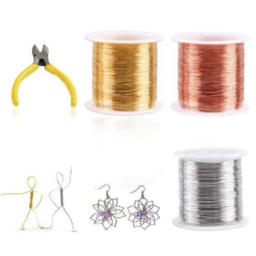 KLYNGTSK 3 Rollos Alambre para Cuentas Alambre de Cobre Alambre para Manualidades Resistente al Deslustre Alambre de joyeria de Acero para Joyería, Escultura de DIY, Modelado y Manualidades (0.3mm) Cover
