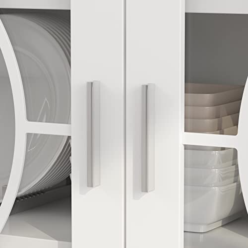 Ecacad Modern Wood Sideboard Buffet Storage Cabinet With 3 Glass Doors & 6 Compartments, Kitchen Cupboard Console Table For Living Room, Dining Room, White (47.2”W X 15.7”D X 31.5”H) #TOP4