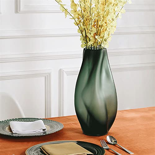 Vase en verre de 15,3 pouces vert géométrique pour fleurs