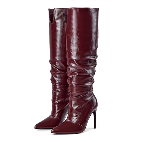 Elisabet Tang Women's Closed Toe Heeled Boot Pointed Toe Shoes Stiletto Heels Slip On Slouchy Knee High Boots For Women Sexy Dress Shoes