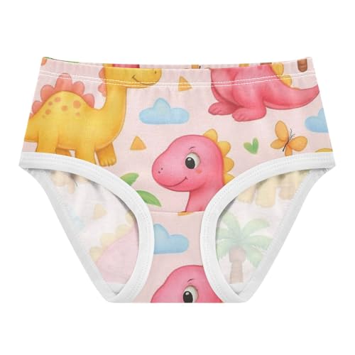 Cute Pink Yellow Cartoon Dinosaurs Toddler Girls Underwear, Underwear for Girls, 2T–8 Years