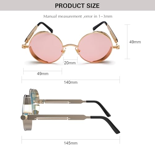 Image of PROUDDEMON Retro Gothic Steampunk Sunglasses for Women Men Round Lens Metal Frame