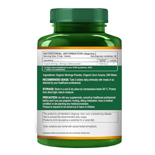 Image of Pure Nutrition Moringa 1200mg - 360 Veg Tablets (180X2) | Rich in Antioxidants, Vitamins & Minerals | Supports Healthy Digestion, Immunity, Energy Levels & Detox | Superfood Supplement for Men & Women