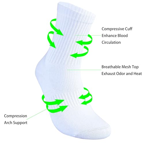 Image of Womens 2-Pack White Anti Stink Odor Resistant Seamless Cotton Moisture Wicking Crew Dress Socks, Size 6-10