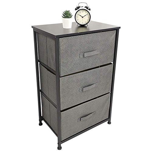 KKTONER Bedside Table for Bedroom Sofa Side Table Livingroom Storage Units With 3-Drawer Save Space Cloth Organizer Fabric Bins (Grey)