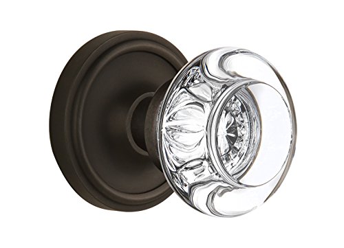 Nostalgic Warehouse Classic Rosette with Round Clear Crystal Glass Knob, Mortise - 2.25", Oil Rubbed Bronze