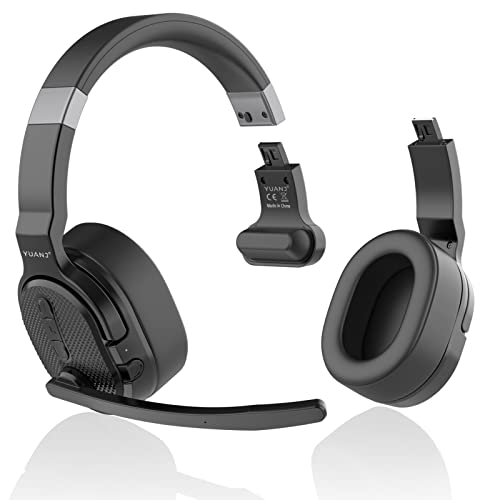 YUANJ Bluetooth headset s mikrofonem, bezdrátový headset – mikrofon s funkcí Active Noise Cancelling (ANC), [doba hraní 40 hodin a dosah 10 m], bezdrátová náhlavní souprava pro mobilní telefon, PC Call Center Kancelář Truck