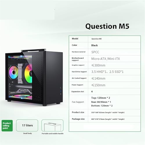 Gabinete portátil para computadora EWAIDI M5 M-ATX, compatible con Motherboards ITX, ATX, con fuente ATX/SFX, soporte USB 3.0, chasis mini escritorio negro miniatura 3
