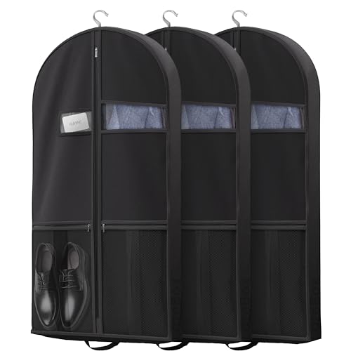 Travel Garment Bag with Zipper Pocket, Suit Bag for Suits, Dresses, Coats