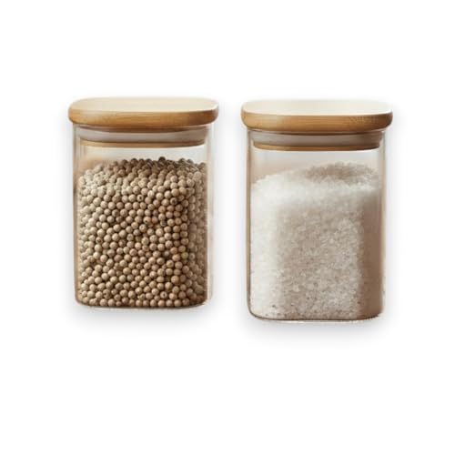 Image of Airtight Square Glass Storage Jar with Bamboo Lid, 280ml Pack Of 2 | Borosilicate Multipurpose Kitchen Container for Coffee, Tea, Sugar, Masala, Spices & Dry Fruits | Transparent Pantry Organizer