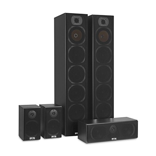 auna V9B Juego de Altavoces - Set 5 Altavoces, Home Cinema, Equipo de Sonido Envolvente, Bassreflex con Cubierta veteada, 400 W Pot. Media, Montaje en Pared, Frecuencia 20 Hz a 20 kHz, Negro