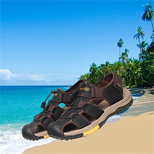 Men's Sandals Leather Shoes Slip-on Leisure Sandals Outdoor Beach Shoes Retro Men Footwear(44)3