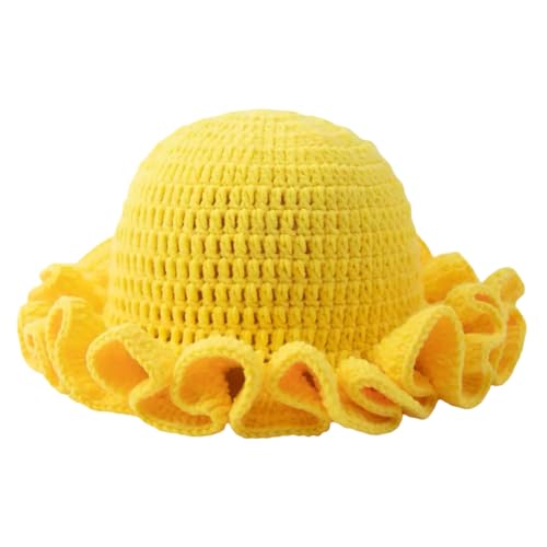 Sombrero tipo bucket tejido para mujer con ala ondulada miniatura 1