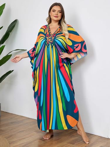 Image of Kaftan Dress for Women - Plus Size Caftan Maxi Beach Dress Moo Moos Loungewear, Swimsuit Cover Up for Beach, Pool or Vacation