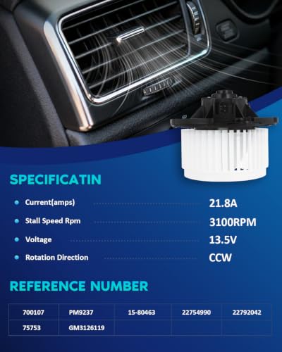 Image of BDELI Front Blower Motor Fit for 04-13 Chevy Impala, 14-16 Impala Limited | 2004-2008 Pontiac Grand Prix, 2005-2009 Buick Lacrosse Allure, 2004-2007 Monte Carlo: 700107, 22754990, PM9237