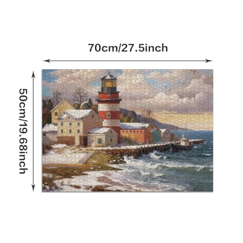 Rompecabezas para adultos 1000 piezas, juego para adultos y familia Escenario costero de invierno - Faro en la costa nevada C0836 miniatura 4