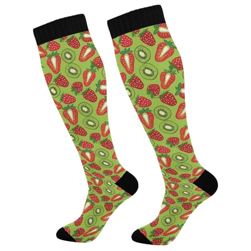 ALAZA Kiwis Strawberry Green Compression Socks for Women Men Circulation Long Socks Running Athletic Cycling