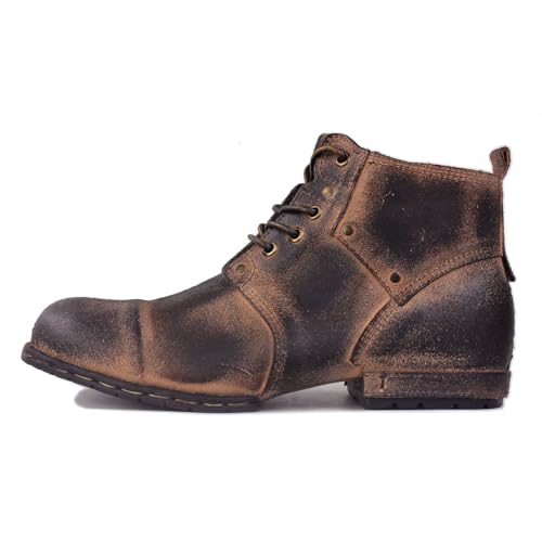 OSSTONE Retro Tanned BrownMoto Boots for Men Fashion lace-up Leather Retro Chukka Boots Casual Shoes OS-6015-2-RT-US-R2
