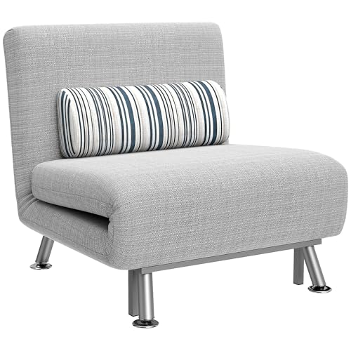 HOMCOM Single Sofa Bed, 1 Person Sleeper Foldable Lounge with Pillow, Light Grey