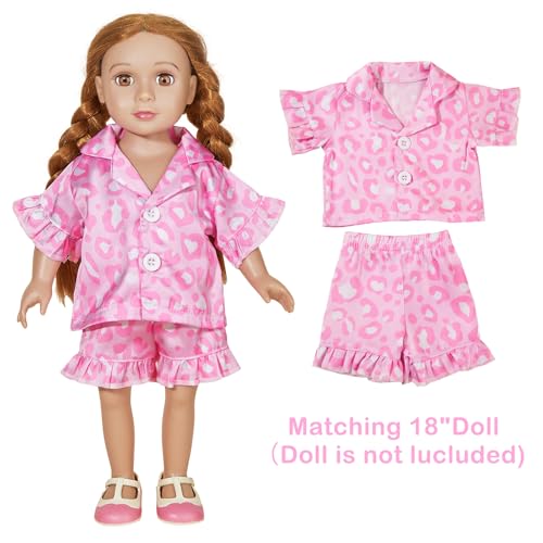 ICOSY Matching Doll & Girls Pajamas Silk Kids Pjs 2 PCS Satin Button-Down Top and Shorts for American 18" Doll Girl Clothes3