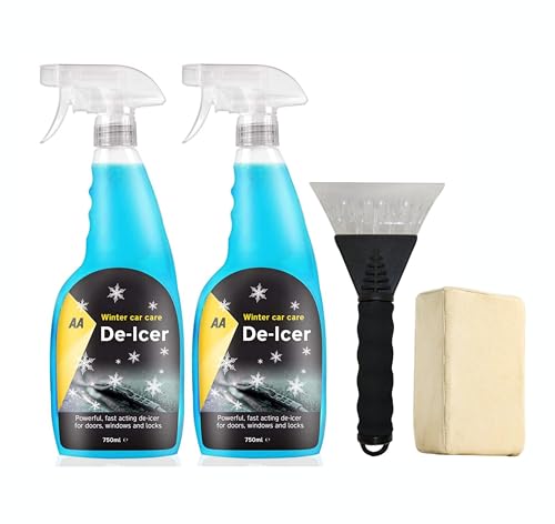AA Winter Car Kit Fast Acting Deicer 2 x 750 ml Ice Scraper x 1 Chamois Demister Pad x 1