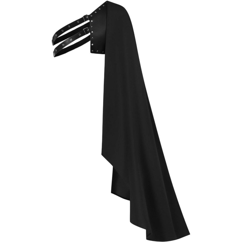 Danlai Black Medieval Steampunk Cloak Shawl Knight Costume Retro Gothic Half Shoulder Cloak Vintage Halloween Cosplay Shoulder Cape