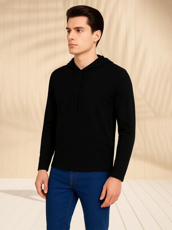 Friskers Men Full Sleeve Solid Hoody Tshirt | Full Sleeve Without Rib Hoody Men T-Shirt Black 1