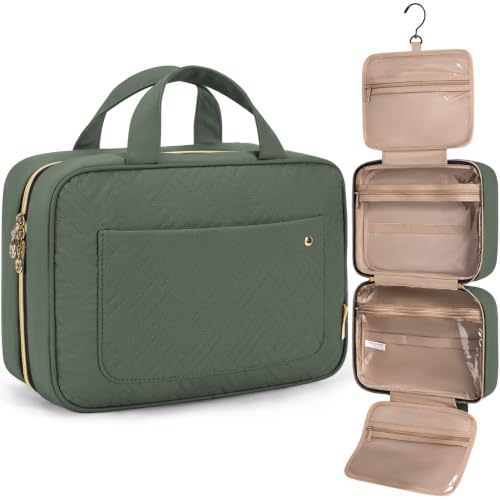 Image of BAGSMART Toiletry Bag Travel Bag with Hanging Hook, Water-resistant Makeup Cosmetic Bag Travel Organizer for Accessories, Shampoo, Full-size Container, Toiletries (Hazy Green, Large)