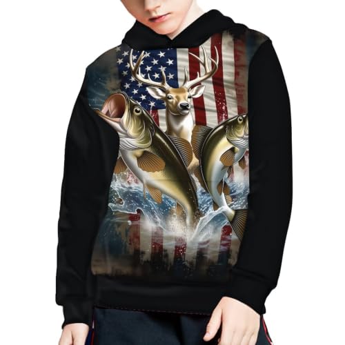 Image of WELLFLYHOM Boys Hooded Sweatshirts Hoodie Pullover Cool Graphic Crewneck Blouses Size 6-16
