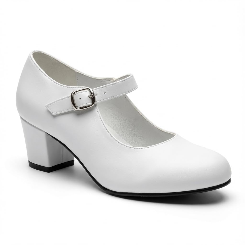 Tacones Flamenca niña Zapatos de Baile Profesional Hechos a Mano en España Calzado Tradicional Blanco y Negro con Sonido auténtico y Gran Comodidad