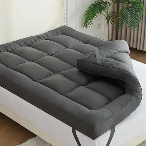 Gallant Global Extra Thick Single 10cm Grey Mattress Topper - 1000GSM Heavy Filling Quilted Extra Deep Soft Mattress Protector Fluffy, Breathable, Box Stitched, Elastic Straps (Single)