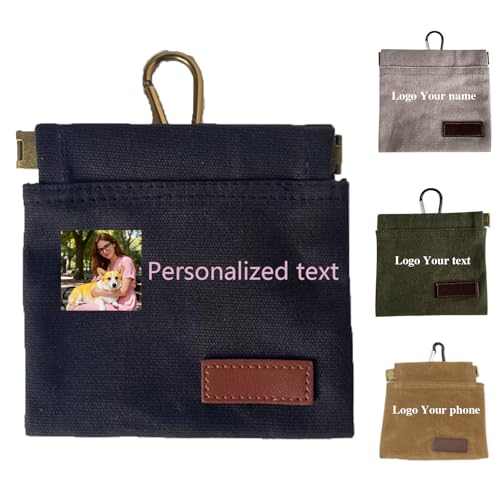OXOQAQ Custom Dog Treat Pouch with Image Logo Name,Portable Puppy Dog Training Treat Bag,Self-Closing Pet Feed Snack Reward,Hand Free Dog Walking Bag with Carabiner