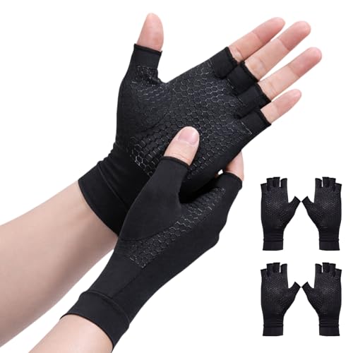 JLFDLLYYZQ 1 Par Guantes Artritis con Cobre para Mujer y Hombre, Guantes Sin Dedos para RSI, Tunel Carpiano, Dolor de Manos, artrosis manos, Sindrome de Raynaud, L