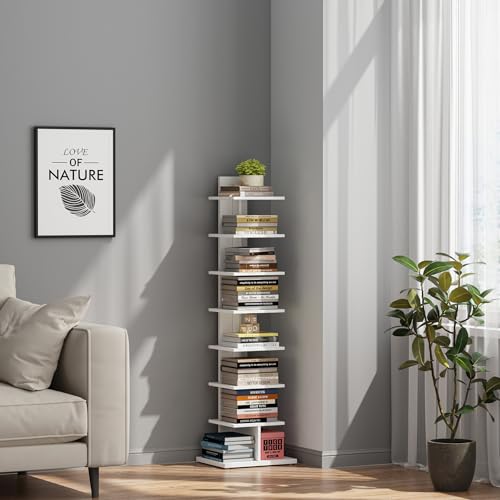 TUTOTAK Narrow Bookshelf, 8-Tier Bookcase, Spine Book Shelf White BS06BW008 の商品画像 5