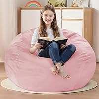 Homguava 2FT Bean Bag Chair: 2' Bean Bags with Memory Foam Filled,Comfy Beanbag Chairs Round Bean Bag Sofa with Dutch Velvet Cover-Light Pink