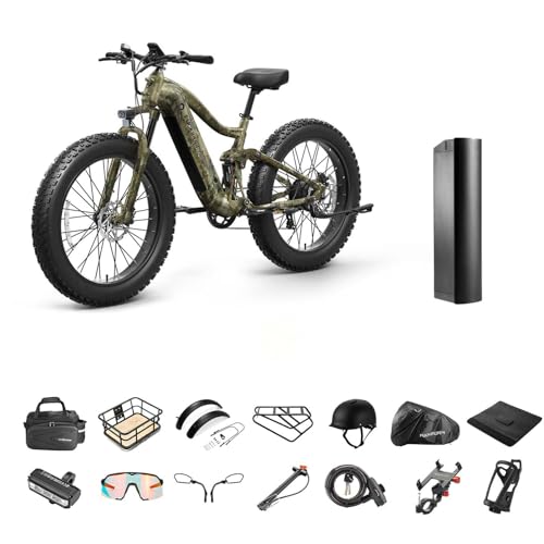 Battery+Luxury Gift Pack Boxer Electric Bike for Adults 960W, 48V 20AH Battery Ebike, Full Suspension 26" Fat Tire E Bike, 28MPH 80Miles Range Mountain Electric Bicycle, 7 Speed Hydraulic Disc Brakes