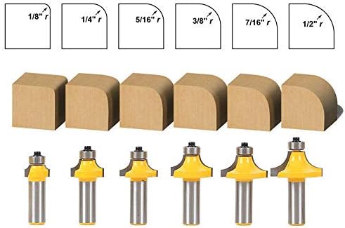 Edinstry Router Bit Roundover Edging Tool Kit, 1/2" Shank Corner Rounding Edge-forming Cutter for Woodworking, 6 Assorted Size Set