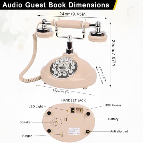 Image of Audio Guest Book Wedding Phone- Record Customized Audio Messages with GuestBook - A Personal and Convenient Way to Preserve Your Special Occasions (Beige Phone)