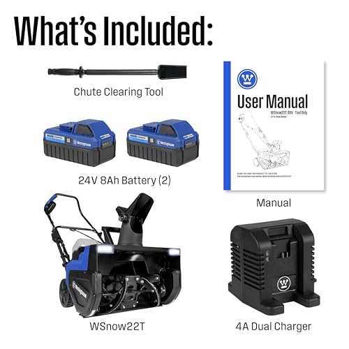 Image of Westinghouse WSnow22 48V Cordless Snow Blower 22 Inch Kit, Steel Auger, LED Lights, 1600W Brushless Motor, 25ft Throwing Distance, Plows 840lbs /min, Compatible with Snow Joe Batteries