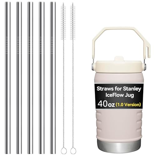 Image of Metal Straws for Stanley IceFlow 40 oz Flip Straw Lid Jug, Stainless Steel Replacement Straws for Ice Flow 40oz Jug,Small 7mm & Large 9.4mm Size Options-Check Numbers on Lid Before Order(7mm)