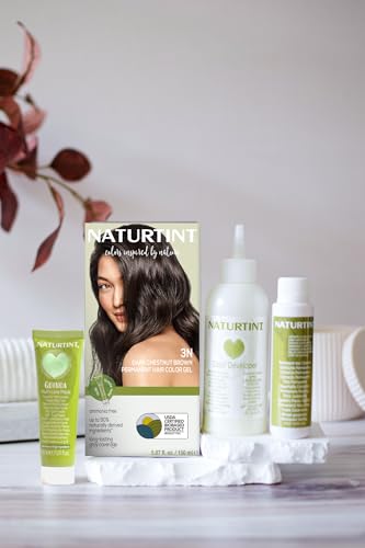 Naturtint Permanent Hair Colour Dark Brown 3N | 92% Natural Ingredients | 100% Grey Coverage Long Lasting Hair Colour | USDA Certified | Ammonia Free Vegan Hair Color Gel- 3N Dark Chestnut Brown 170ml