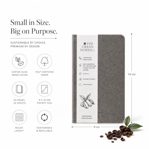 Image of Pocket Notebook A6 Pack of 20 | Mini Notebook for Office, Travel & Daily Notes | Charcoal Grey Tree-Free Coffee Husk Paper Cover | FSC Recycled Pages | Small Notepad