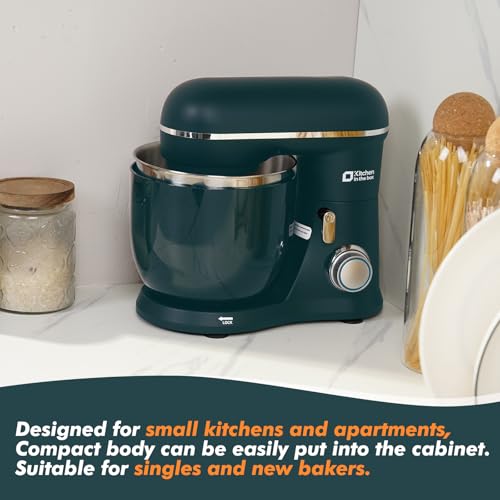 Kitchen in the box Mini mixer per alimenti da forno, con due ciotole da 3,5 l, gancio per impasto, frusta, frusta, 10 impostazioni di velocità, portatile, leggero, per uso quotidiano (verde scuro) - immagine 6