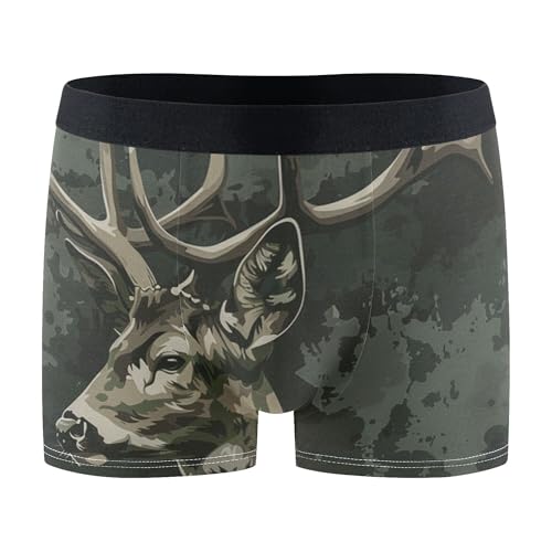Wudan Herren-Boxershorts, Motiv: Hirsch, Jagd auf Dunkelgrün, Camouflage, Kompressionsunterwäsche für Workout, Größe S, Hirschjagd auf dunkelgrüner Tarnung, Small